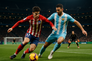 Atlético de Madrid y Málaga disputan un intenso partido en el inicio de LaLiga EA Sports 2026