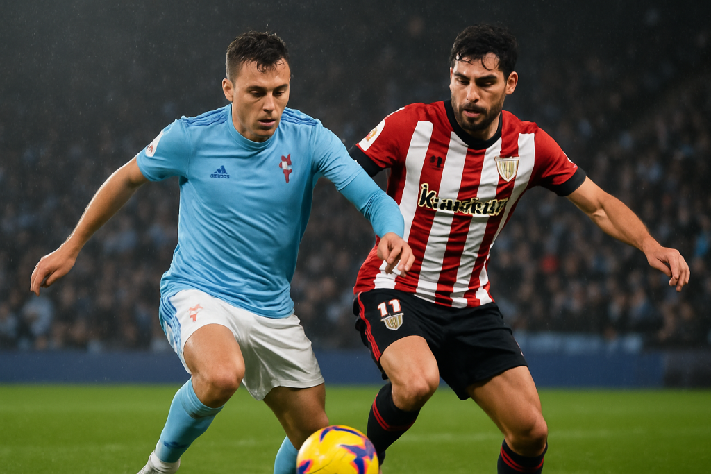 Acción de partido entre el Celta de Vigo y Athletic Club durante una jornada de LaLiga en Balaídos