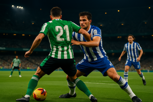 Acción del partido de LaLiga entre Real Betis y Real Sociedad en el estadio de La Cartuja
