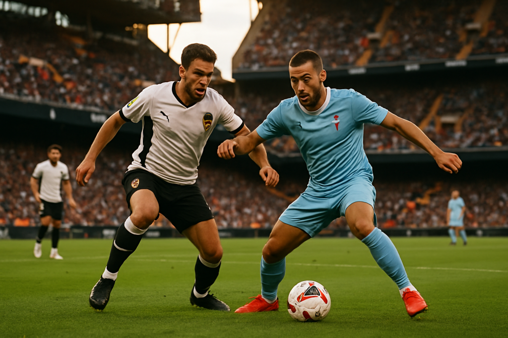 Valencia y Celta luchan el balón en Mestalla en un partido sin goles ni brillo