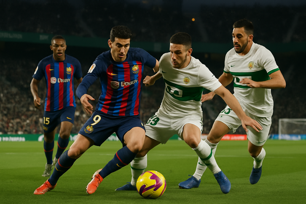 Elche y Barcelona se enfrentan en La Liga en el estadio Martínez Valero con ambiente de fútbol
