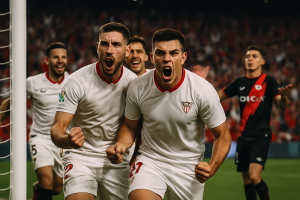 Celebración intensa del Sevilla tras el penalti final en el Sevilla Rayo Vallecano de LaLiga