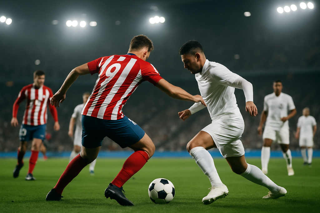 Acción de derbi madrileño entre Atlético de Madrid y Real Madrid en LaLiga 2026, partido cargado de tensión