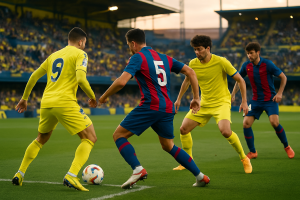 Partido de LaLiga entre Villarreal y Levante en La Cerámica con ambiente competitivo y acción de juego