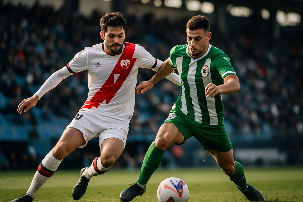 Partido vibrante entre rayo vallecano y racing club disputado en el estadio de Butarque con gran intensidad