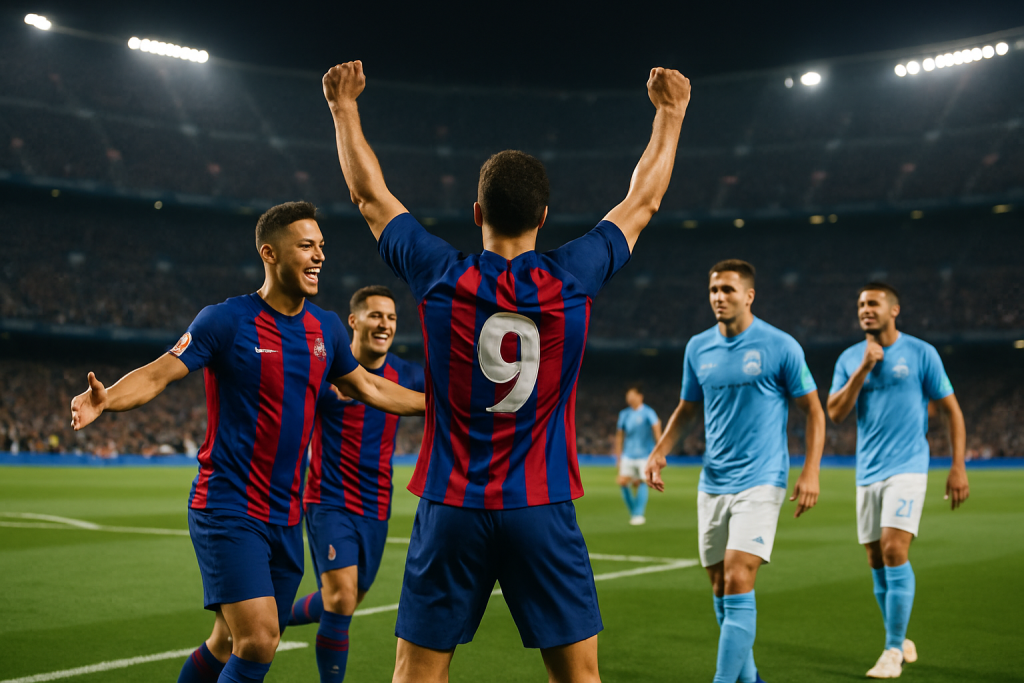 Futbolistas genéricos disputan el partido Barcelona Getafe en LaLiga 2026 27 con clara victoria local