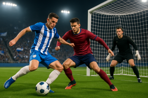 Acción entre Deportivo de La Coruña y Levante en partido de LaLiga EA Sports con empate a uno
