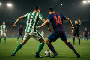 Partido entre Real Betis y Barcelona en LaLiga con varios goles y polémicas arbitrales en el estadio de